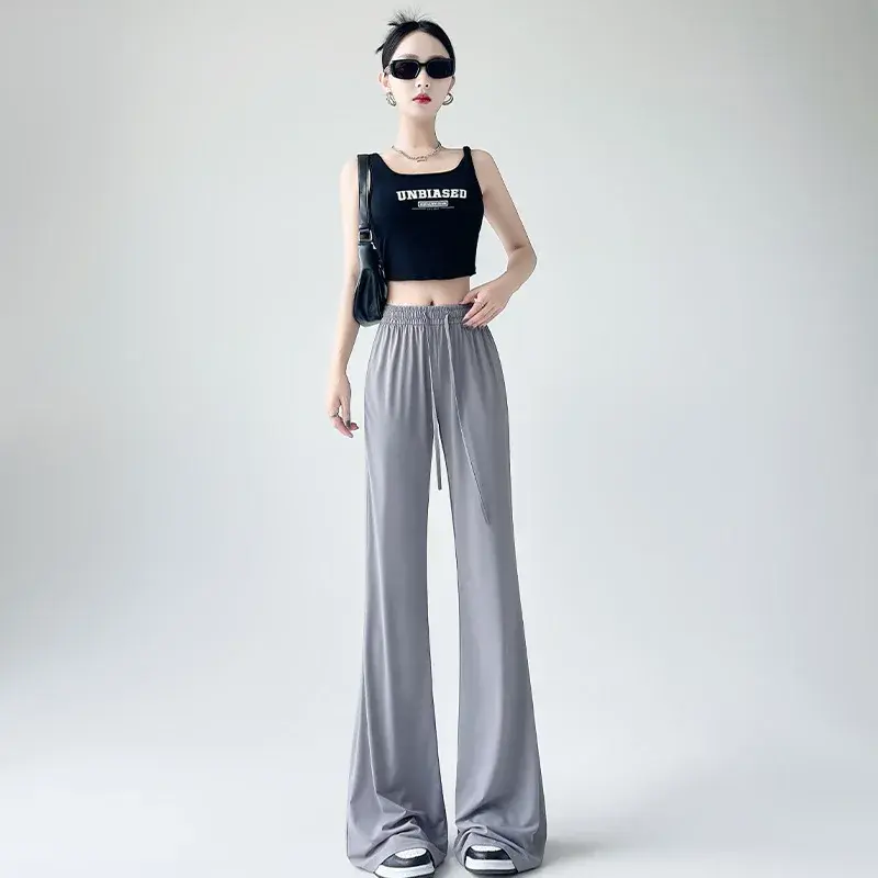 Silk Satin Acetate Pants Women Summer Thin New Small Size Draping Cool Sun Protection Ice Silk Micro Flared Pants