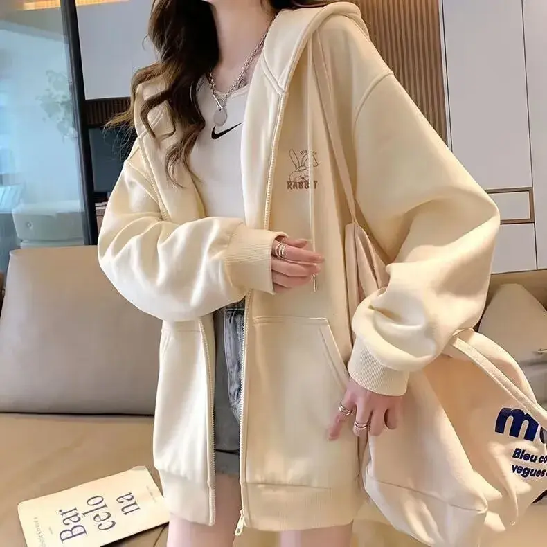 American Style Loose Hoodie Sweatshirt Women Casual Spring Autumn New Style David Coat Cardigan 190g Full Sleeve Polo Collar