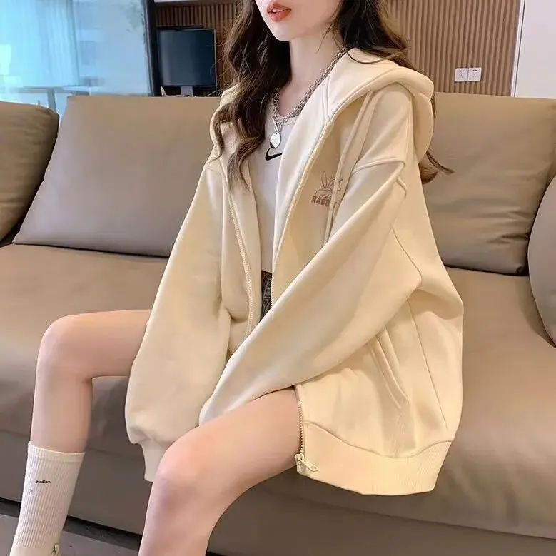 American Style Loose Hoodie Sweatshirt Women Casual Spring Autumn New Style David Coat Cardigan 190g Full Sleeve Polo Collar