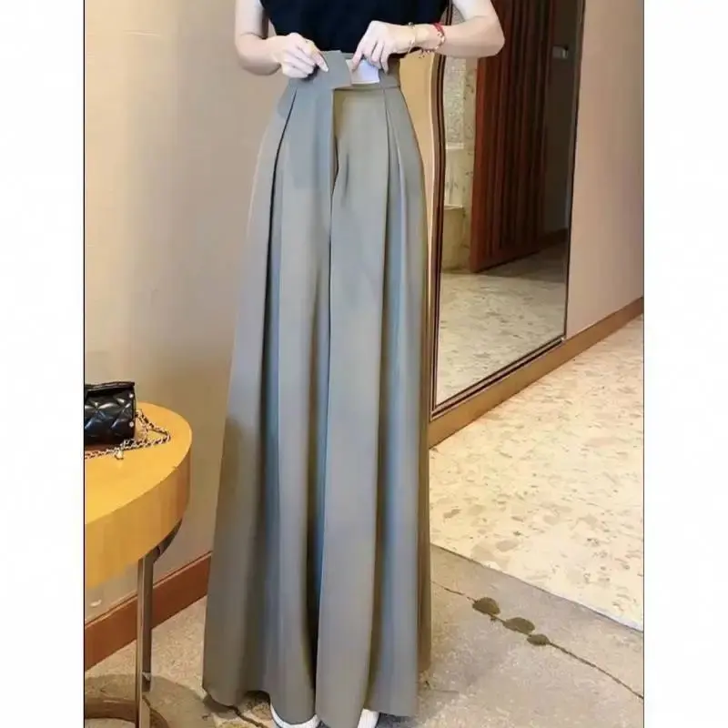 Slimming High Waist Wide Leg Casual Pants Women's Fashionable Loose Fit Summer 2025 Magic Tape Casual Trousers