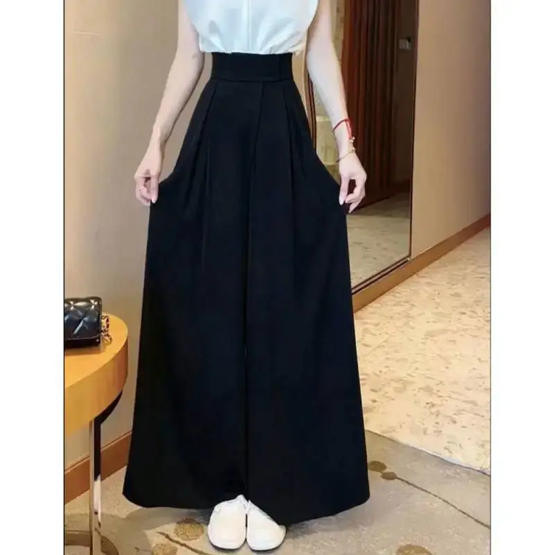 Slimming High Waist Wide Leg Casual Pants Women's Fashionable Loose Fit Summer 2025 Magic Tape Casual Trousers