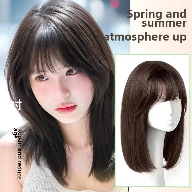 Mini Straight Short Hair Wig With Airy Bangs Simulation Full Head Cover Wholesale For Black People Lace Hair Glue Factory