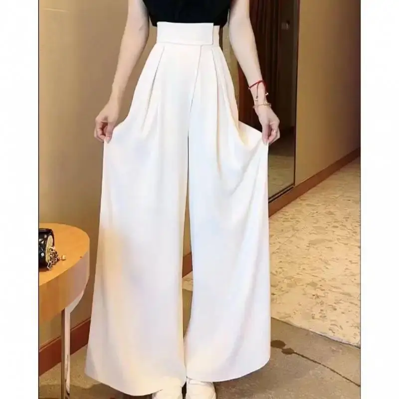 Slimming High Waist Wide Leg Casual Pants Women's Fashionable Loose Fit Summer 2025 Magic Tape Casual Trousers