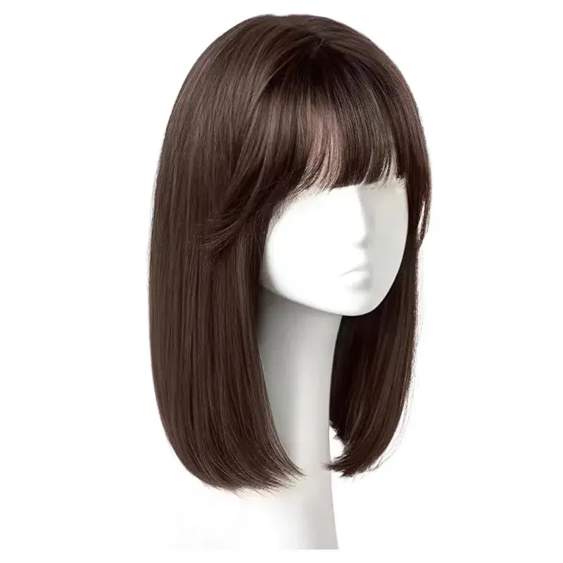 Mini Straight Short Hair Wig With Airy Bangs Simulation Full Head Cover Wholesale For Black People Lace Hair Glue Factory