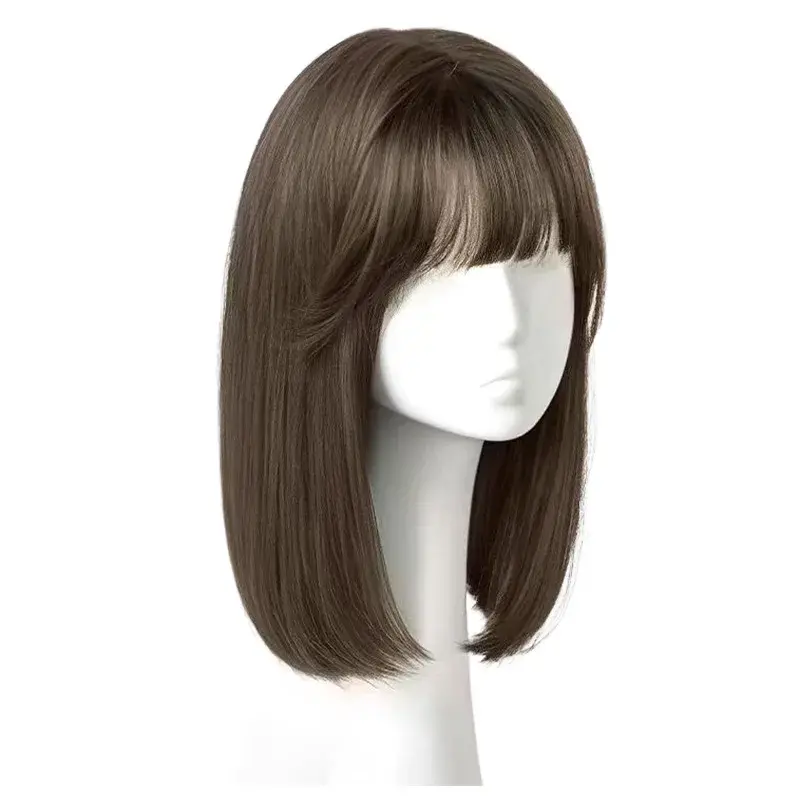 Mini Straight Short Hair Wig With Airy Bangs Simulation Full Head Cover Wholesale For Black People Lace Hair Glue Factory
