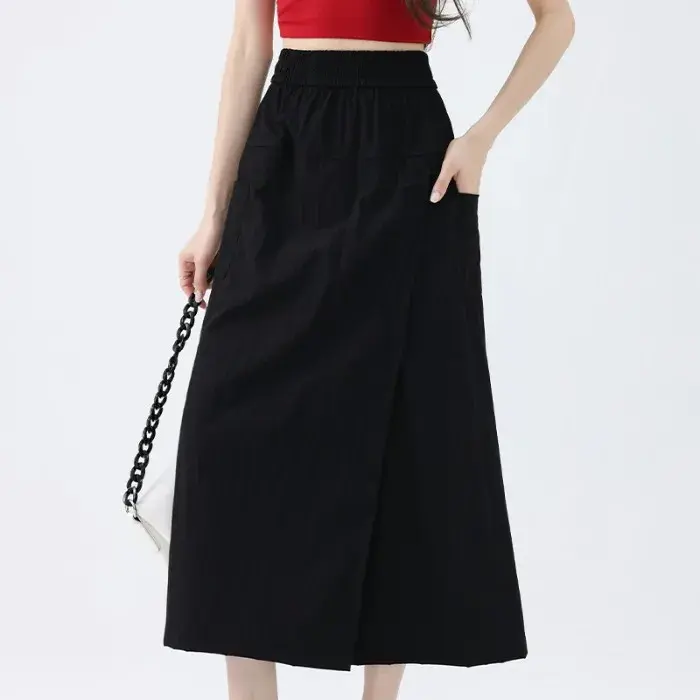 Slimming High Waist Cargo Skirt Pants Women Summer New Style Casual Small Size Wide Leg Pants Half Skirt Split Workwear