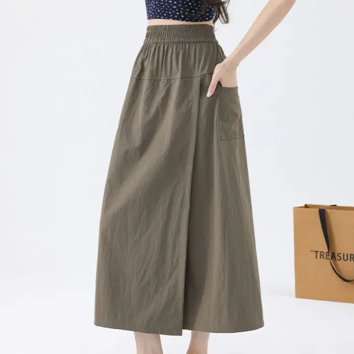 Slimming High Waist Cargo Skirt Pants Women Summer New Style Casual Small Size Wide Leg Pants Half Skirt Split Workwear