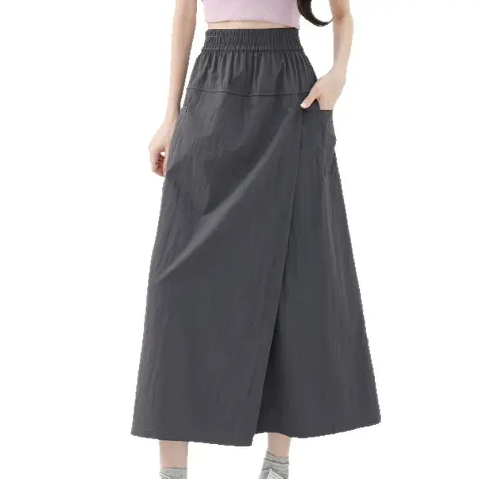 Slimming High Waist Cargo Skirt Pants Women Summer New Style Casual Small Size Wide Leg Pants Half Skirt Split Workwear