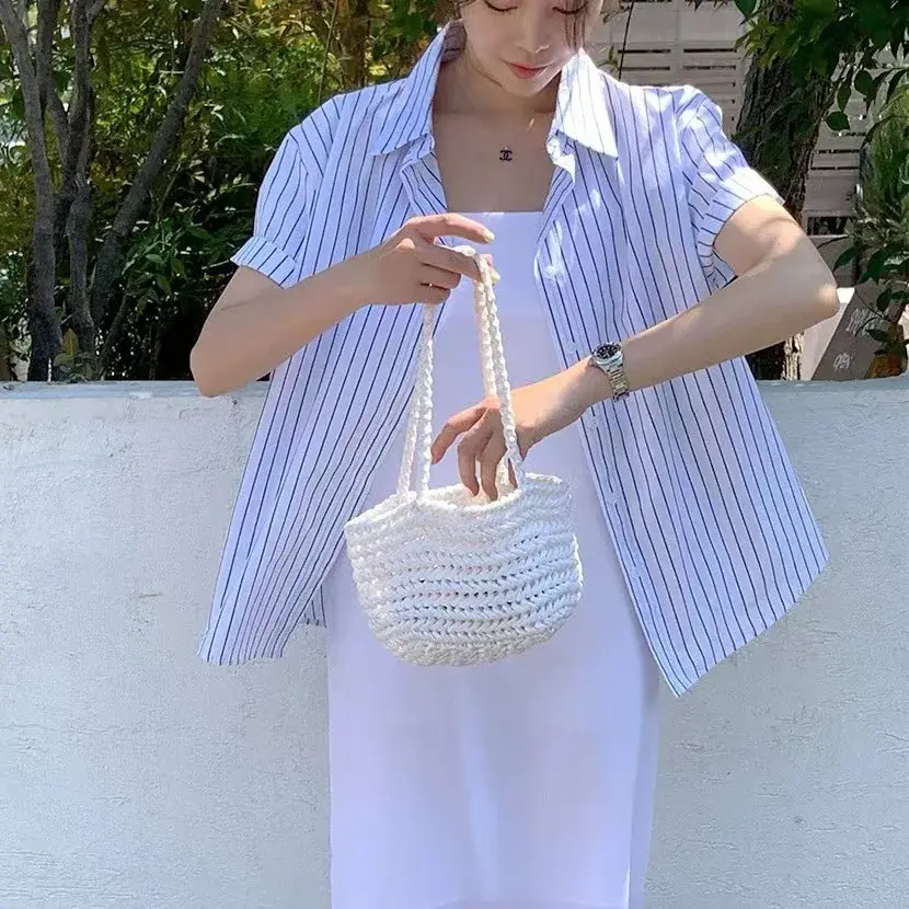 Korean Style Chic Striped Short Sleeve Shirt Casual Single Button Women's Shirt Daily Wear Simple And Stylish Polo Collar