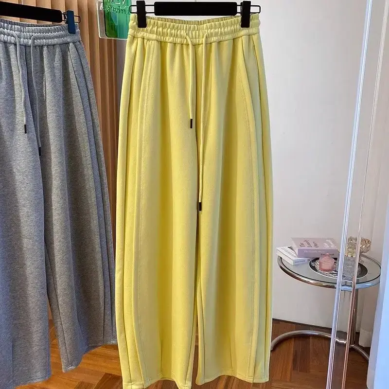 Plus Size Women's Casual Drawstring Straight Leg Wide Leg Pants High Waist Slimming Long Trousers Sweatpants Big Size