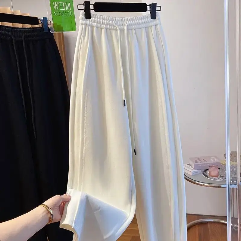 Plus Size Women's Casual Drawstring Straight Leg Wide Leg Pants High Waist Slimming Long Trousers Sweatpants Big Size