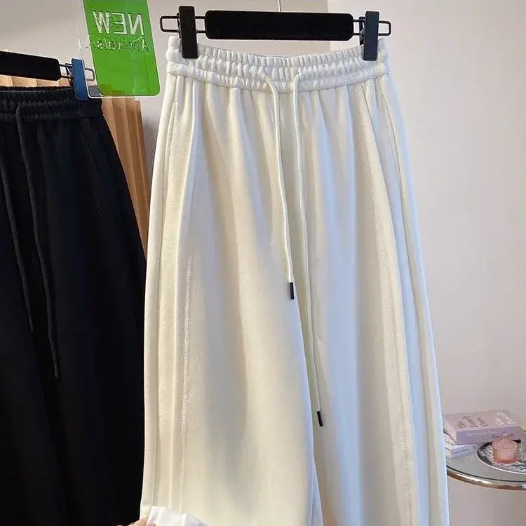 Plus Size Women's Casual Drawstring Straight Leg Wide Leg Pants High Waist Slimming Long Trousers Sweatpants Big Size