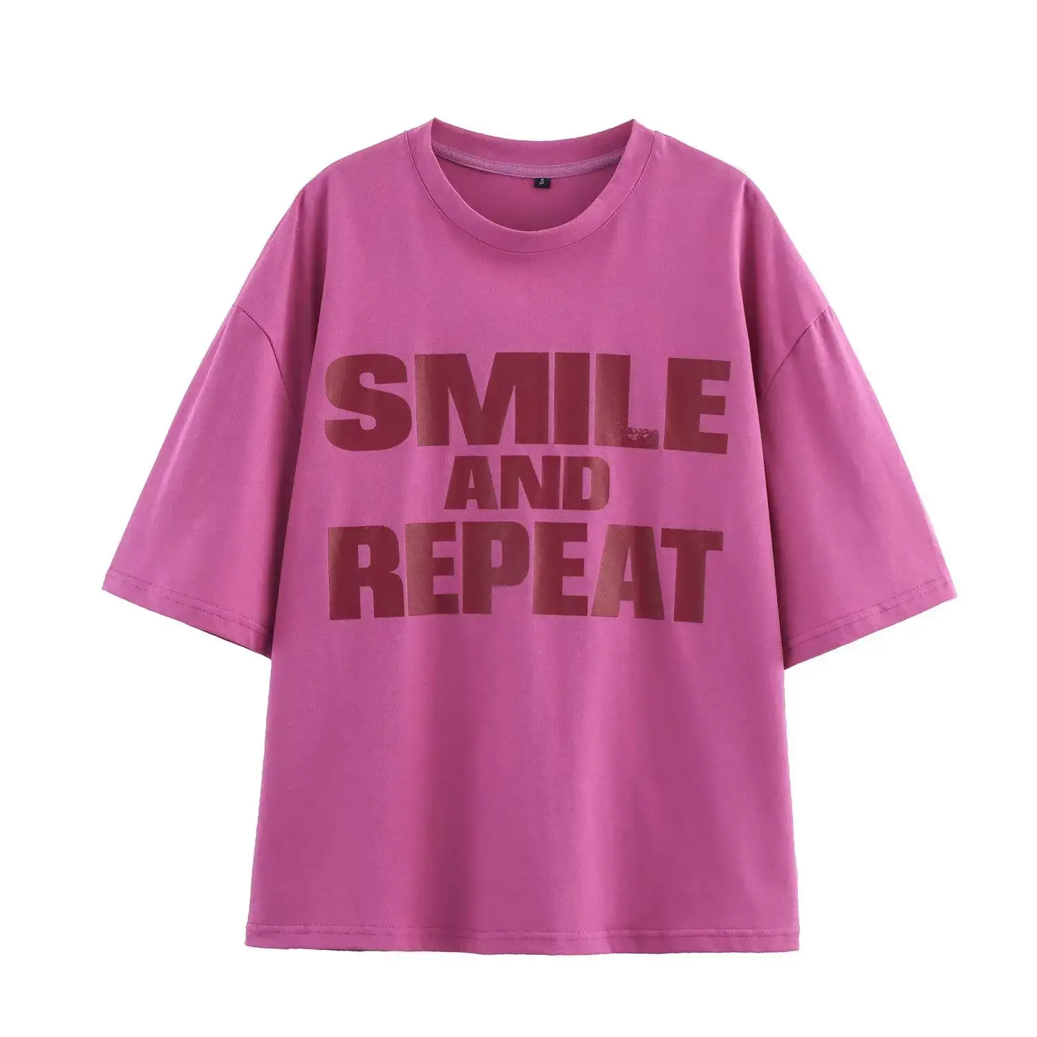 ZR Women's round Neck Short Sleeve T-shirt Spring 2025 Classic Chest Letter Print Casual Polyester Fiber Regular Sleeve