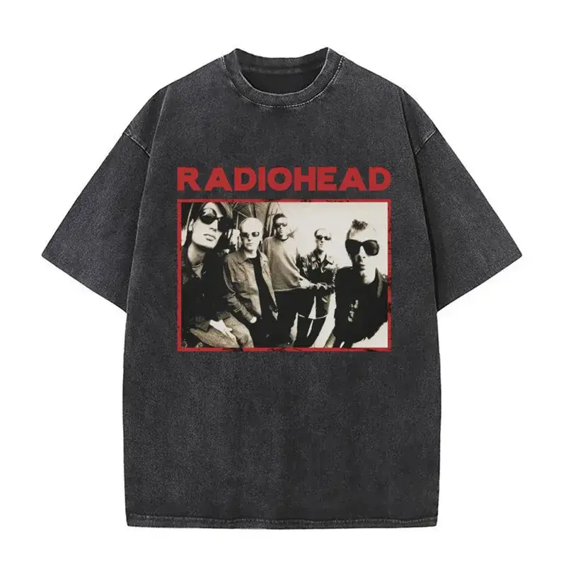 Washed Vintage Radiohead Rock Band Music Album Crew Neck Short Sleeve T-Shirt Women's Fashion Casual Comfortable Tee
