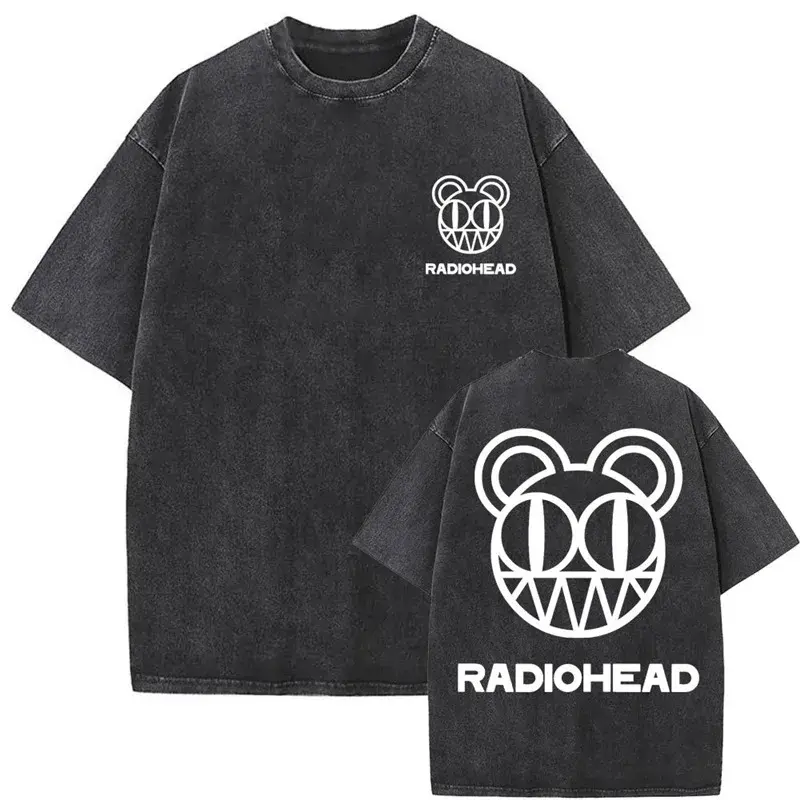 Washed Vintage Radiohead Rock Band Music Album Crew Neck Short Sleeve T-Shirt Women's Fashion Casual Comfortable Tee