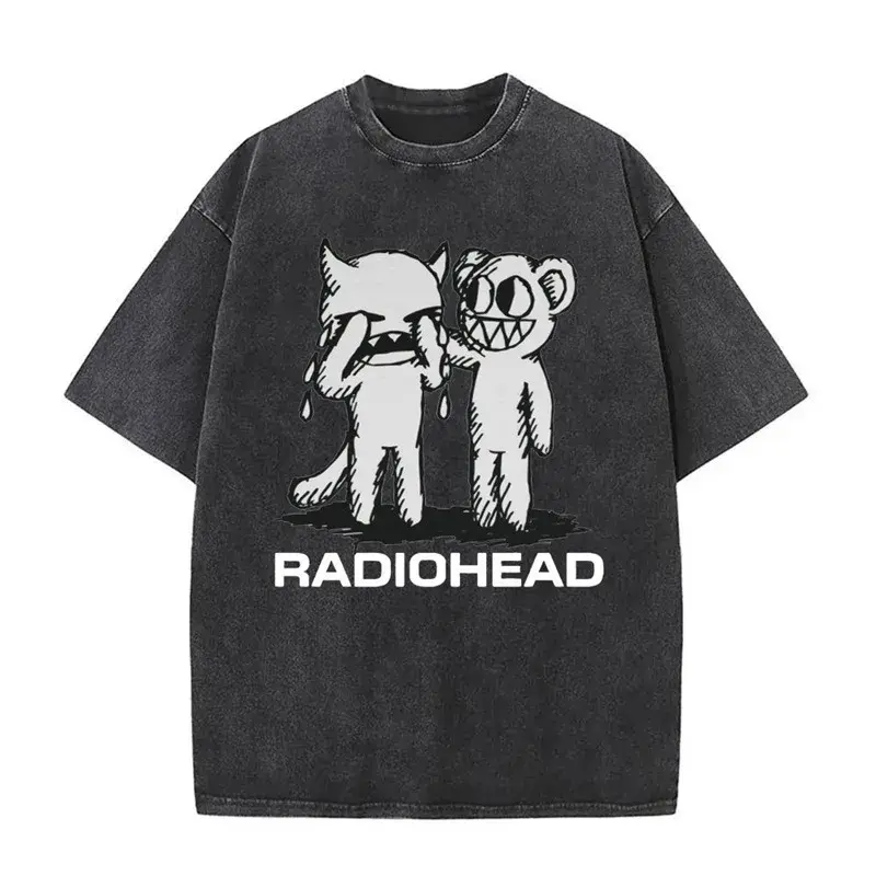 Washed Vintage Radiohead Rock Band Music Album Crew Neck Short Sleeve T-Shirt Women's Fashion Casual Comfortable Tee