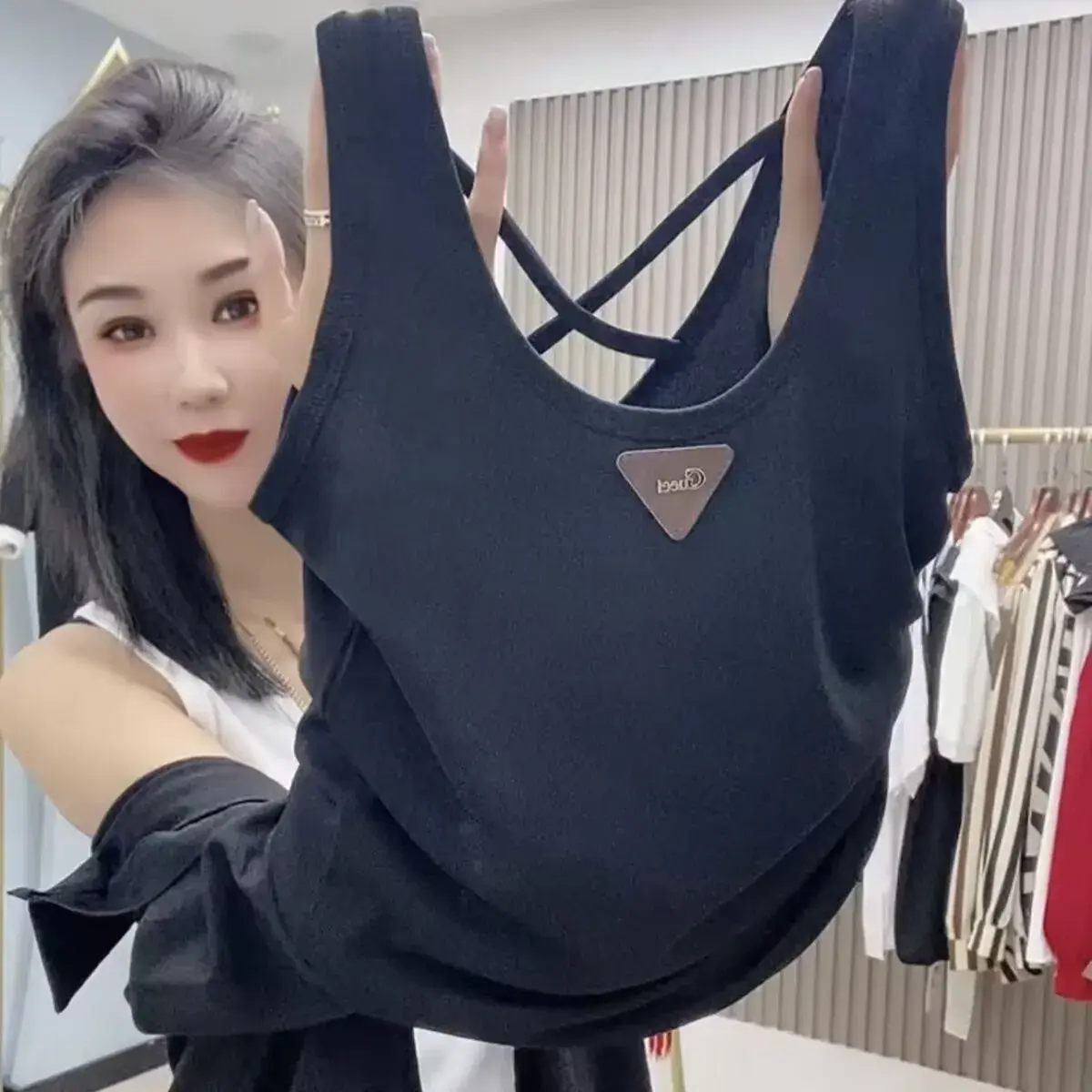 Slim Fit Women's Vest Fashionable Inner Wear Tank Top Outerwear Summer Slimming Top Polyester Fiber Mixed Fabric