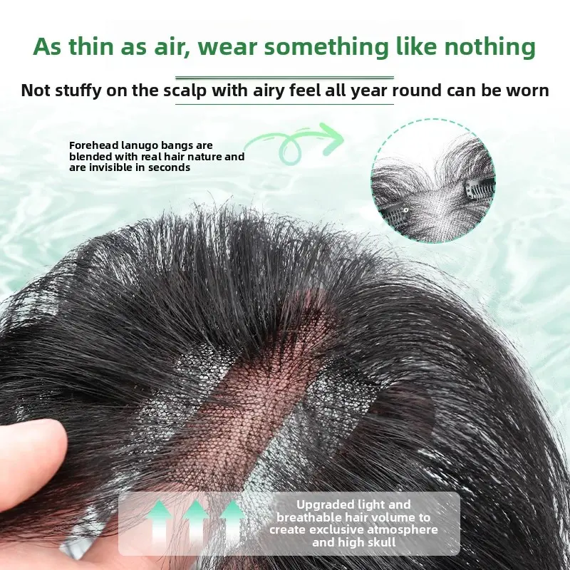Natural Looking Female Hairpiece Bangs Fake Hair Eight Character Parting No Trace Hairline Full Real Human Hair Hair Extension