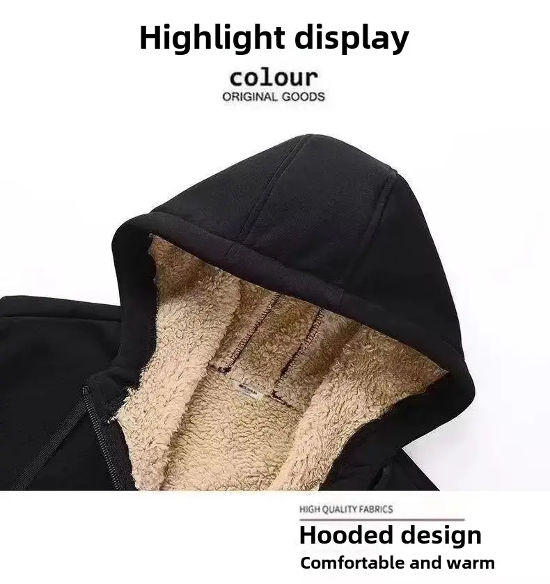 Winter Warm Fleece-Lined Thickened Sheep Velvet Sweatshirt Men's Versatile Cardigan Zip-Up Casual Loose Fit Warm Clothing