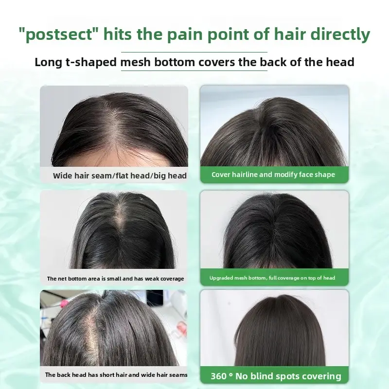 Natural Looking Female Hairpiece Bangs Fake Hair Eight Character Parting No Trace Hairline Full Real Human Hair Hair Extension