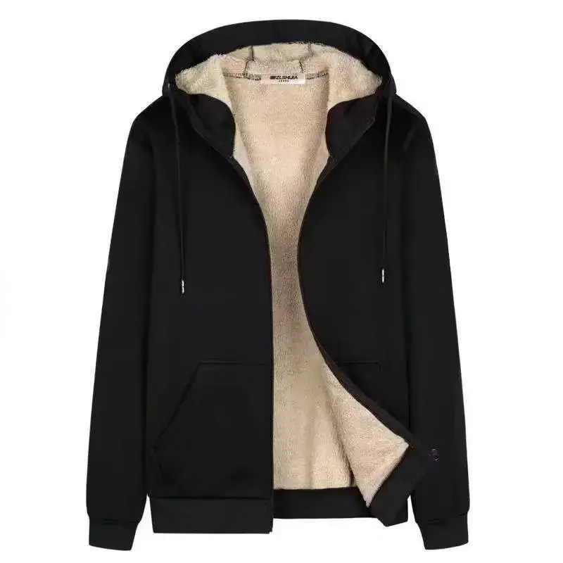 Winter Warm Fleece-Lined Thickened Sheep Velvet Sweatshirt Men's Versatile Cardigan Zip-Up Casual Loose Fit Warm Clothing