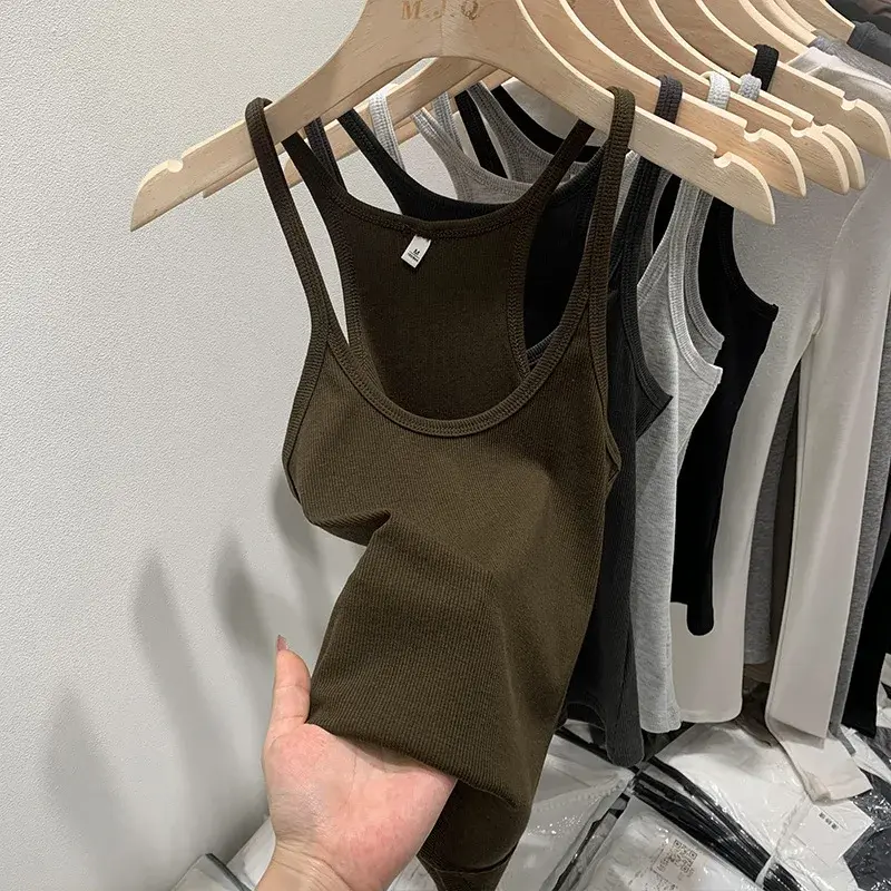 Women's Summer New Style Slimming Cropped Top No Sleeves Knitted Tank Vest Inner Wear Outer Wear Sihouette Smoothings