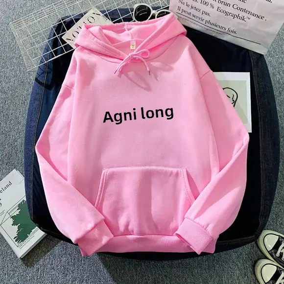 Fleece Lined Hoodie Sweatshirt Loose Unisex Autumn Winter Couple Tops Polyester Fiber Full Sleeve Hooded Casual Wear