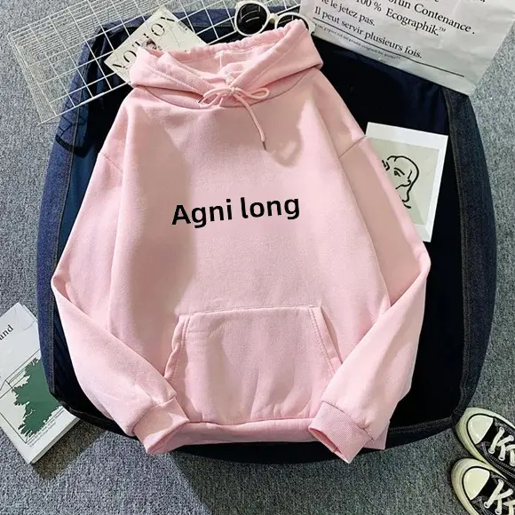 Fleece Lined Hoodie Sweatshirt Loose Unisex Autumn Winter Couple Tops Polyester Fiber Full Sleeve Hooded Casual Wear
