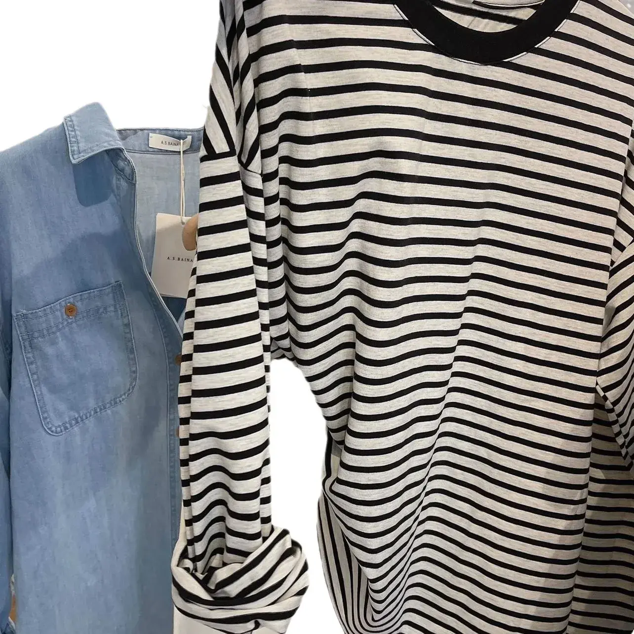 Loose round Neck Long Sleeve T-Shirt Women's Vintage Blue Contrast Color Thin Stripes Spring Fashion Casual Comfortable Top
