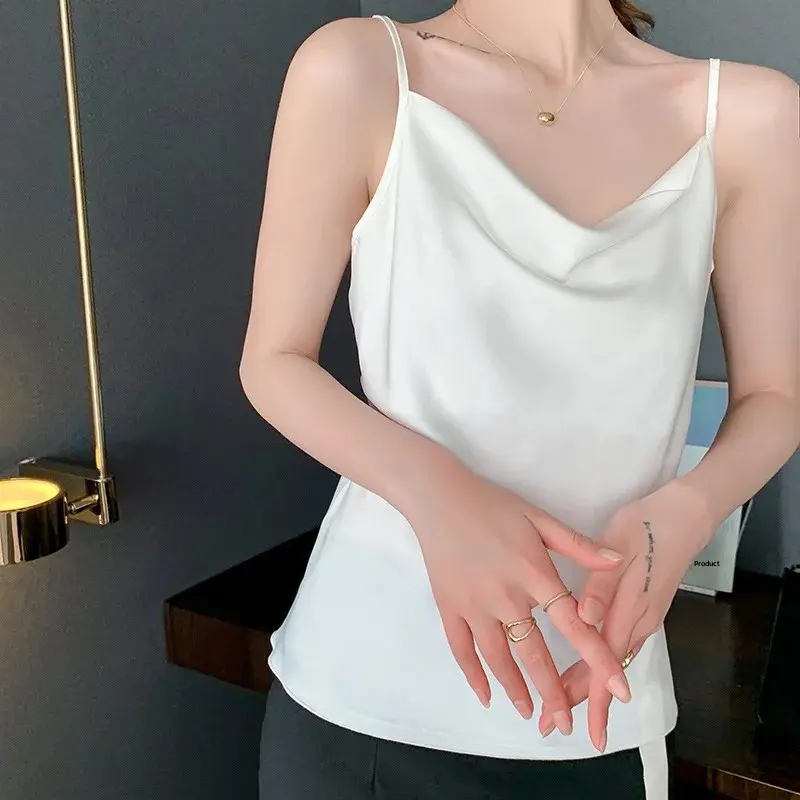 Summer Ice Silk Sleeveless Women's Vest Small Strap Satin Surface Top Outerwear Suit Base Layer Backless Inner Match