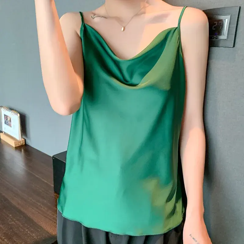 Summer Ice Silk Sleeveless Women's Vest Small Strap Satin Surface Top Outerwear Suit Base Layer Backless Inner Match
