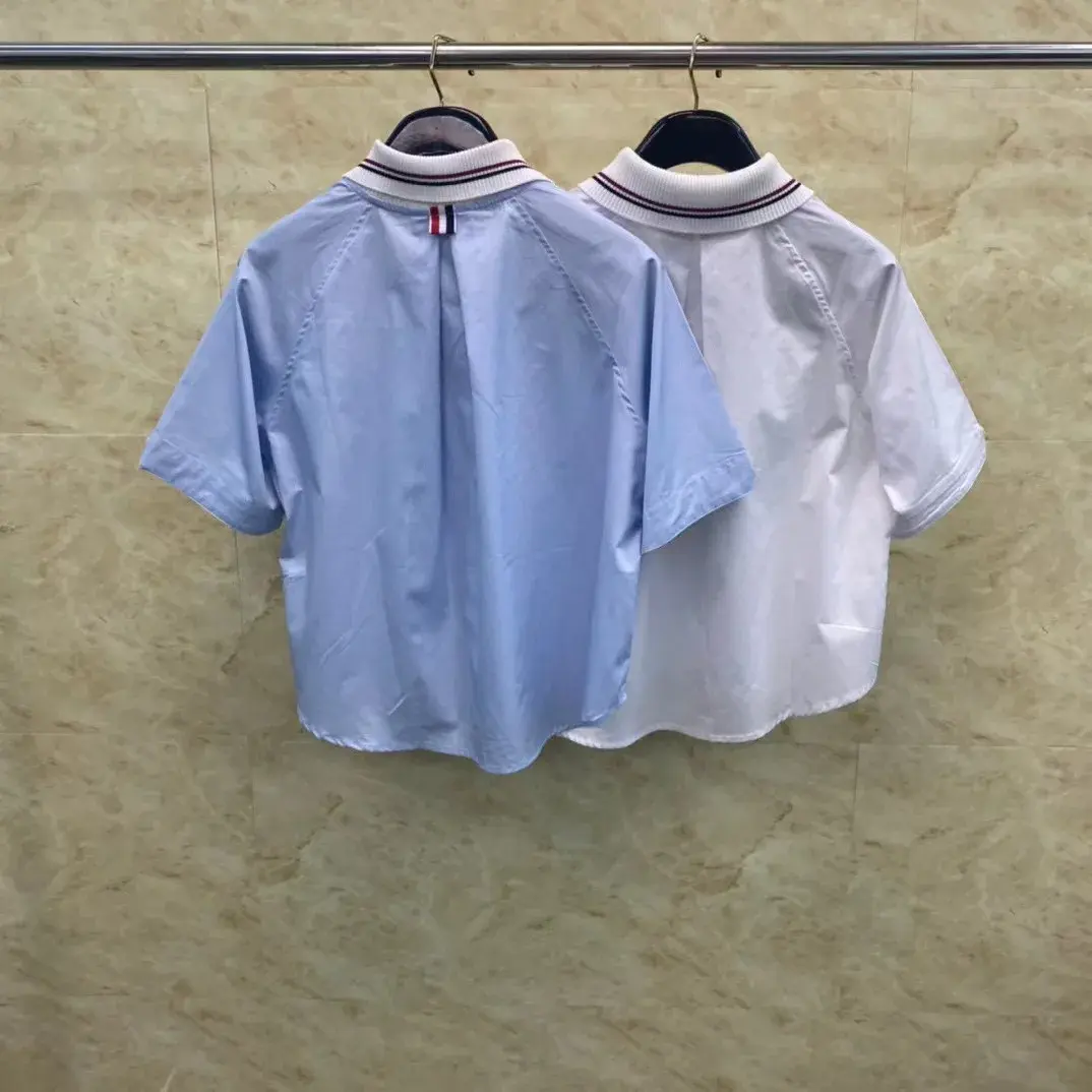 Summer Women's Preppy Style Color Blocking Lapel Short Sleeve Shirt Casual Comfortable Versatile Slimming Dress Shirt