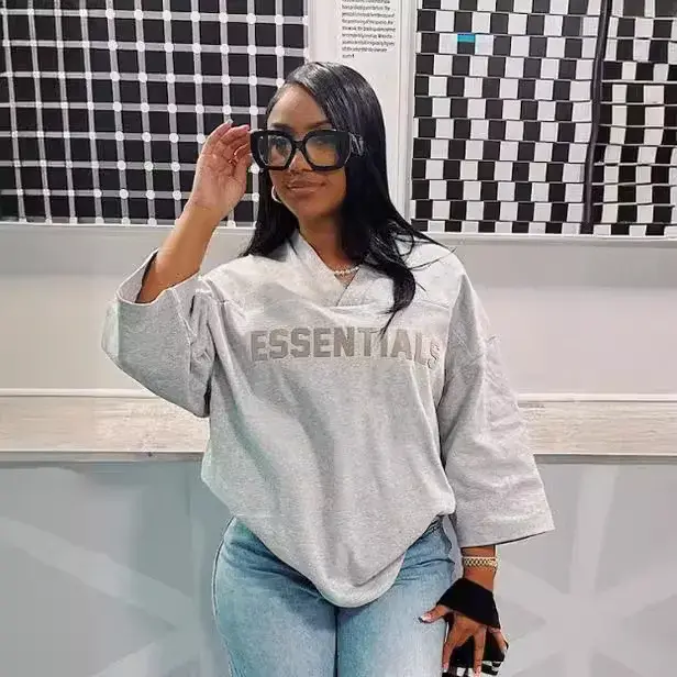 Trendy V-Neck Polyester Fog Sweatshirt Hip Hop Streetwear Mid Sleeve T-Shirt From China Mainland Decoration Free