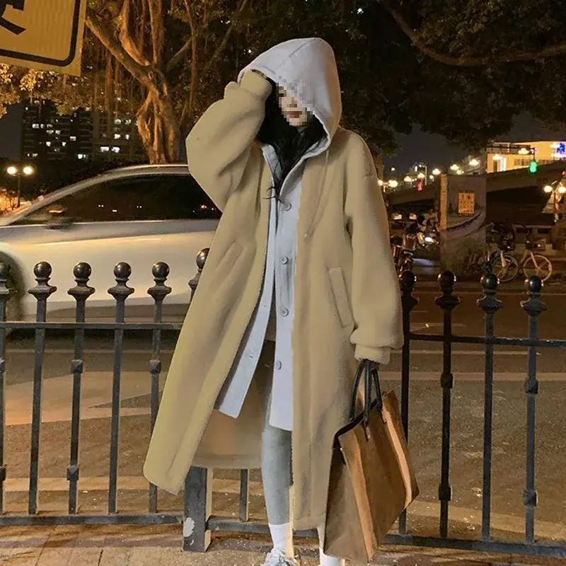 Three-Color Chic Long Lamb Fur Jacket Loose Fashionable Outerwear for Autumn Winter Thickened Women's Sweatshirt Hoodie