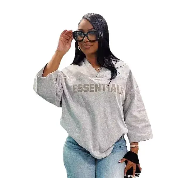 Trendy V-Neck Polyester Fog Sweatshirt Hip Hop Streetwear Mid Sleeve T-Shirt From China Mainland Decoration Free