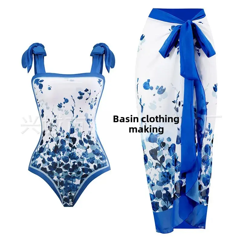 New Women's One-Piece Swimsuit Fashionable Multi-Color Print Long Skirt Simple And High-End Feeling Sportswear from China