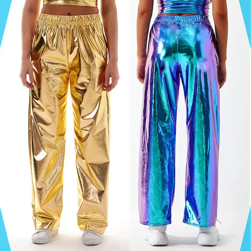 Aurora Laser Gradient High Waist Straight Leg Casual Pants Women's Loose Floor-Length Elastic Band Pants Versatile Loose Fit