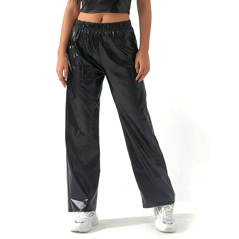 Aurora Laser Gradient High Waist Straight Leg Casual Pants Women's Loose Floor-Length Elastic Band Pants Versatile Loose Fit
