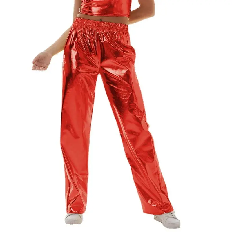 Aurora Laser Gradient High Waist Straight Leg Casual Pants Women's Loose Floor-Length Elastic Band Pants Versatile Loose Fit