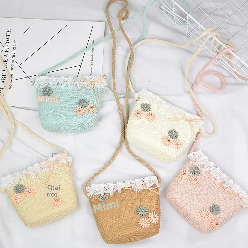 Fresh New Children's Straw Hat Babyglacier Cap Women's Summer Beach Sunshade Hat 2-Piece Set Kids Fashionable Hat Bag