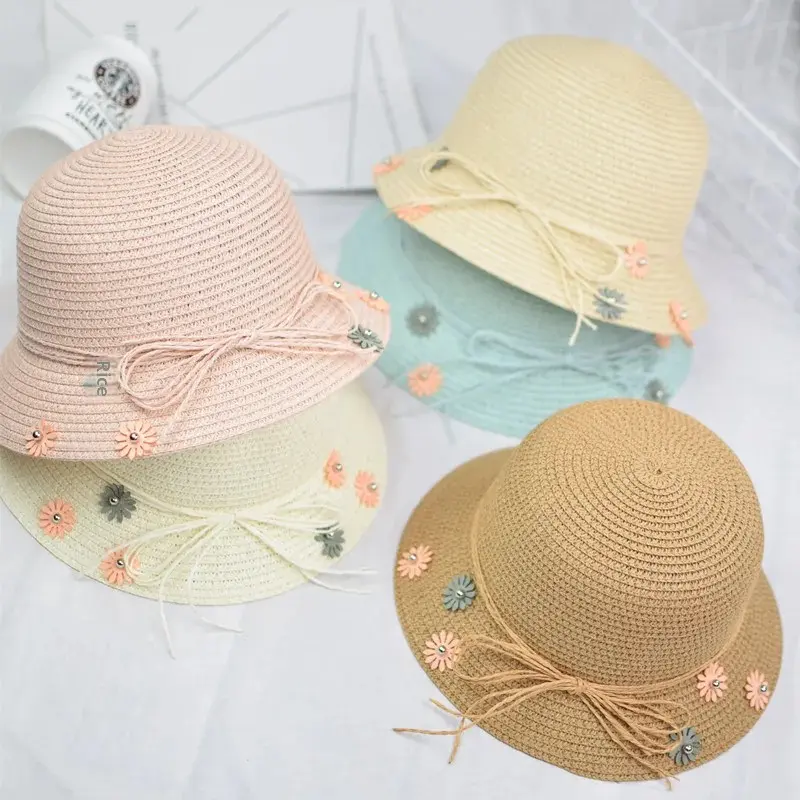 Fresh New Children's Straw Hat Babyglacier Cap Women's Summer Beach Sunshade Hat 2-Piece Set Kids Fashionable Hat Bag