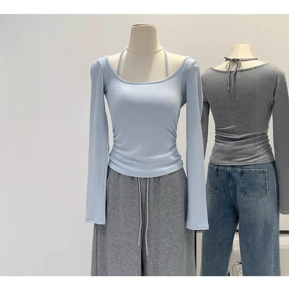 Women's Slim Fit Long Sleeve Base Shirt with Chest Pad Autumn Winter High End Feel T-Shirt Underwear Fashion Top