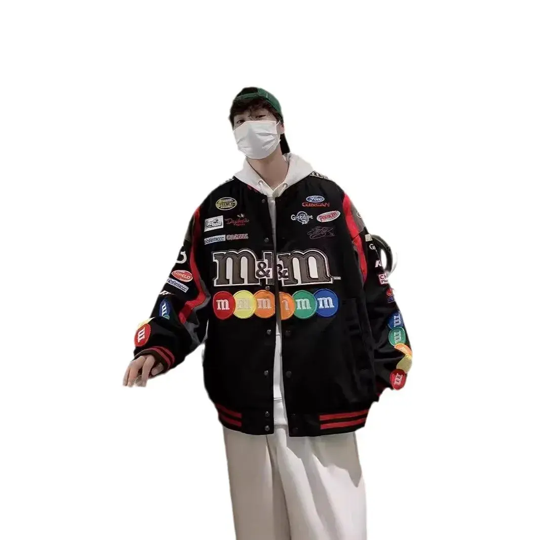 Unisex Loose Fit Racing Jacket Street Style Patchwork Embroidery High Street Spring Autumn Baseball Outfit Korean Hip Hop Jacket