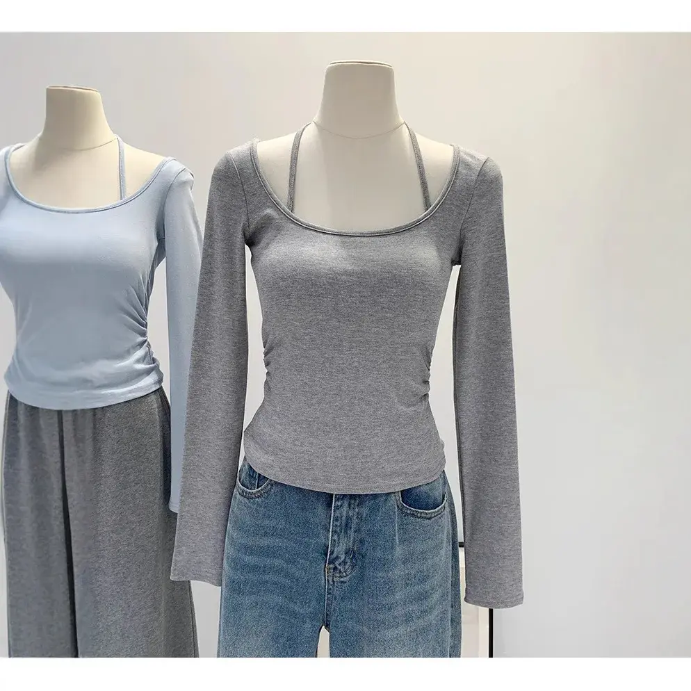 Women's Slim Fit Long Sleeve Base Shirt with Chest Pad Autumn Winter High End Feel T-Shirt Underwear Fashion Top
