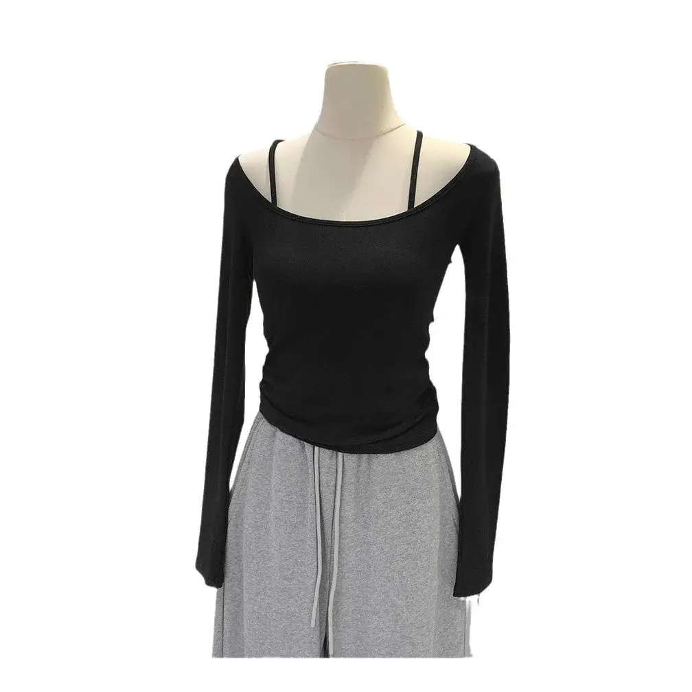 Women's Slim Fit Long Sleeve Base Shirt with Chest Pad Autumn Winter High End Feel T-Shirt Underwear Fashion Top