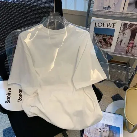 Pure Cotton Short Sleeve T-Shirt Women's Summer Loose Fit Casual Age-Reducing Medium-Length Crew Neck Top