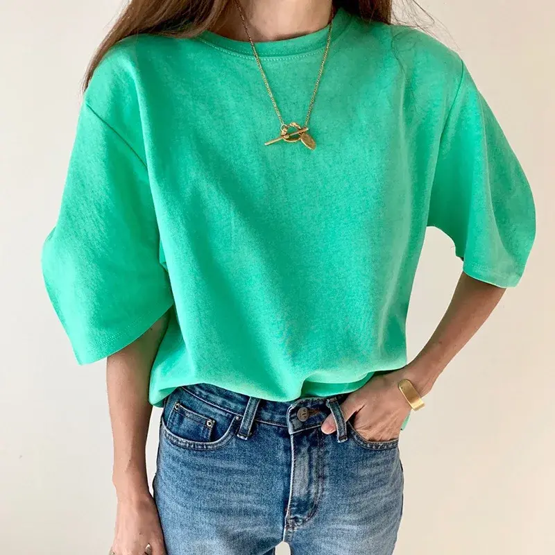 In-Stock Dongdaemun New INS Style Loose Fit Casual Solid Color Versatile Bubble Sleeve T-Shirt Top For Women Summer