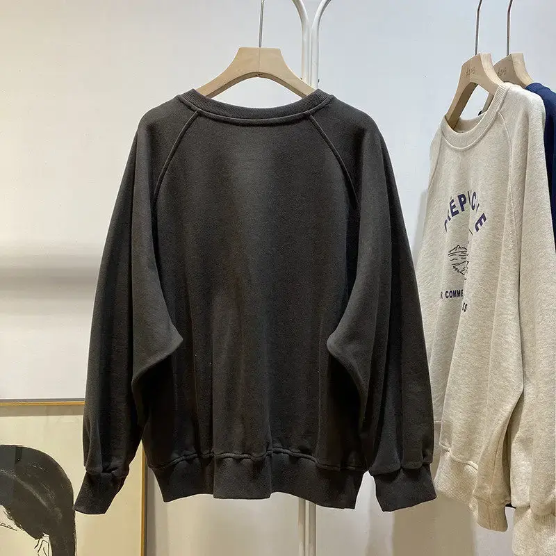 Slimming round Neck Sweatshirt Women's Spring Autumn Thin Fashion Loose Korean Version Top Coat Trendy Cotton Full Sleeve