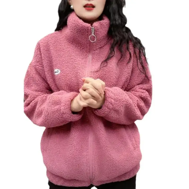 Thickened Fleece Winter Jacket Warm Cotton Clothes Anti-Aging Women's Loose Slimming Top High Collar Full Sleeve Polyester Fiber