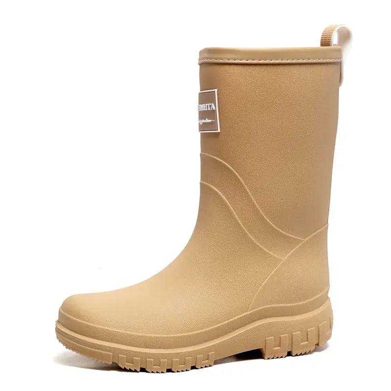 Women's Fleece-Lined Thickened Warm Cotton Rain Boots Autumn/Winter New Style Anti-Slip Waterproof Mid-High Shaft PVC Material